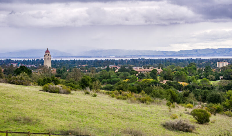 View towards Stanford University and San Francisco bay, Palo Alto, California